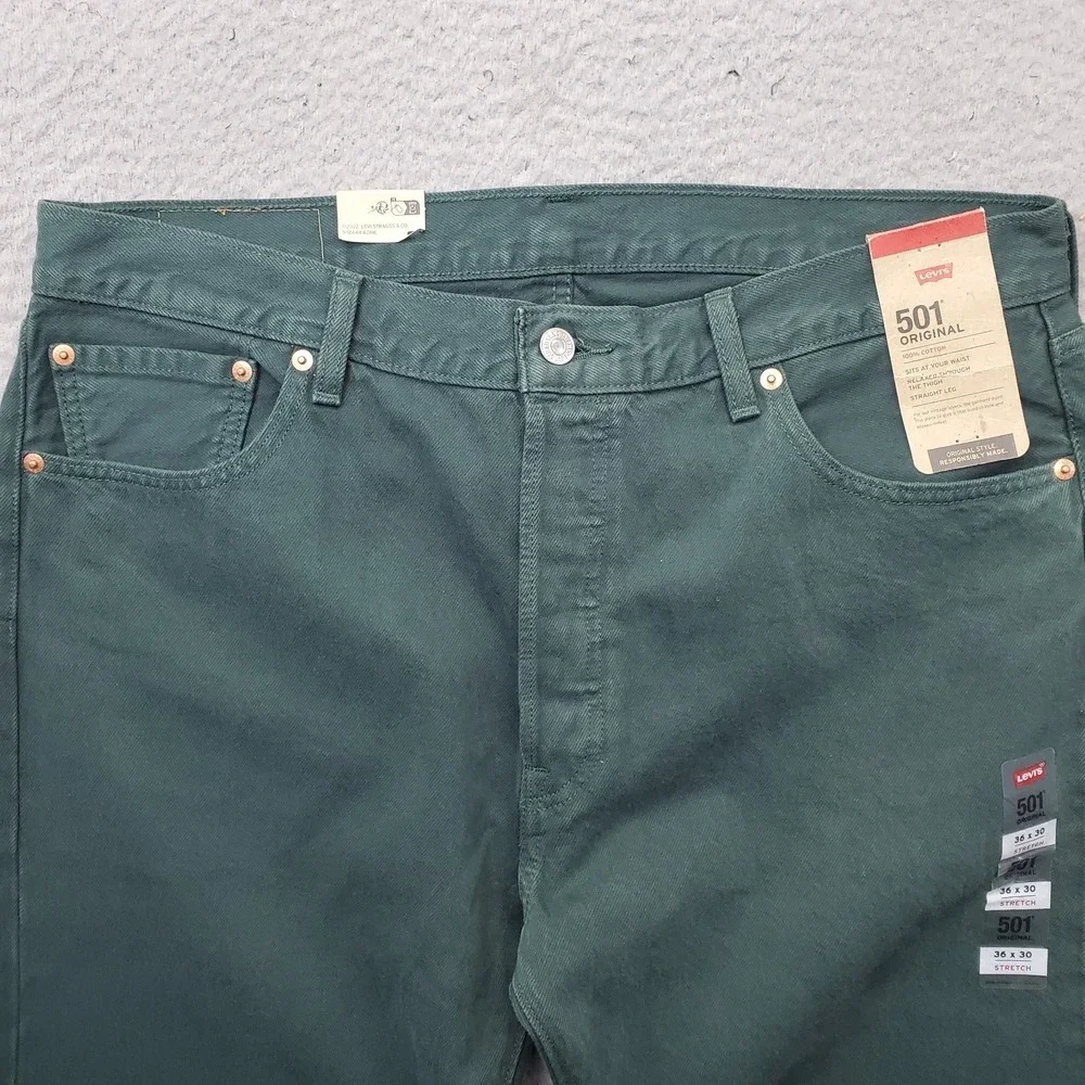 Levi's Straight Jeans Mens 36x30 Green Relaxed Fit Through The Thigh Button Fly